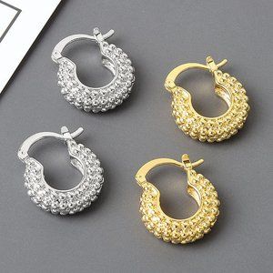 *NEW 925 Sterling Silver Textured Hoop Earrings A
